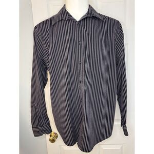 Men's Taylor and Wright Long Sleeve Button Down Dress Shirt Black Stripe 16 1/2